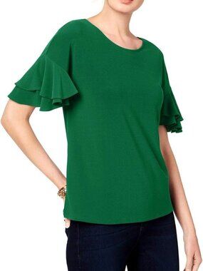 INC International Concepts Womens Ruffled Crewneck Top